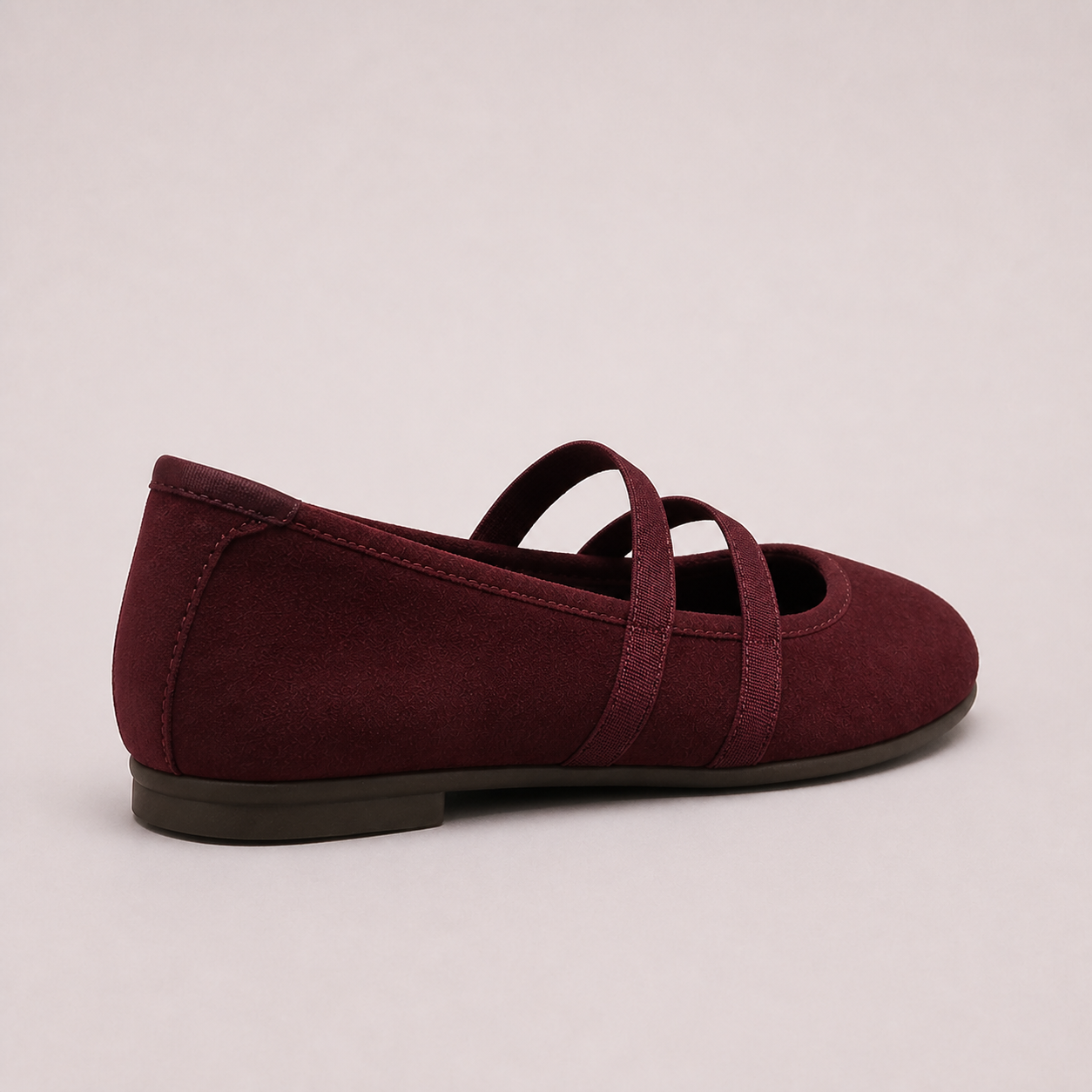 Elara burgundy ballet flat, three-quarter view